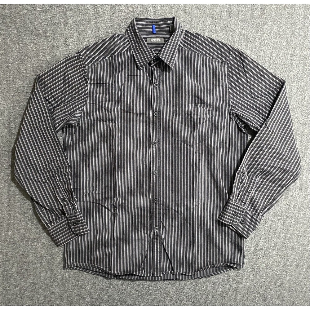 Kenneth Cole Men's Button Up Shirt Charcoal Gray Striped Long Sleeve Size M
